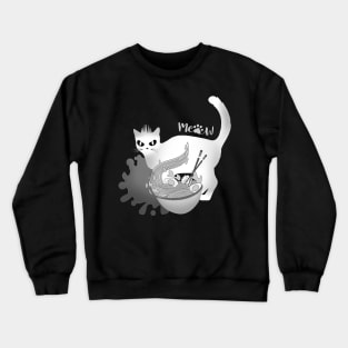 Cat Eating Ramen. Crazy White Cat from Hell Stealing and Eating Food. Crewneck Sweatshirt